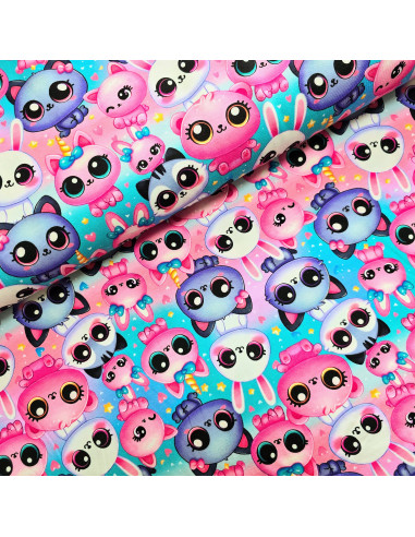 Tissu, Jersey de Coton Imprimé Animaux Mignons, Cute Animals, Laize 140 cm, Coton Stretch Oeko-Tex