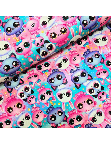 Tissu, Jersey de Coton Imprimé Animaux Mignons, Cute Animals, Laize 140 cm, Coton Stretch Oeko-Tex
