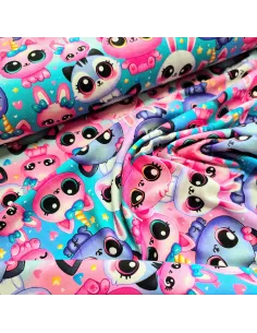 Tissu, Jersey de Coton Imprimé Animaux Mignons, Cute Animals, Laize 140 cm, Coton Stretch Oeko-Tex 2