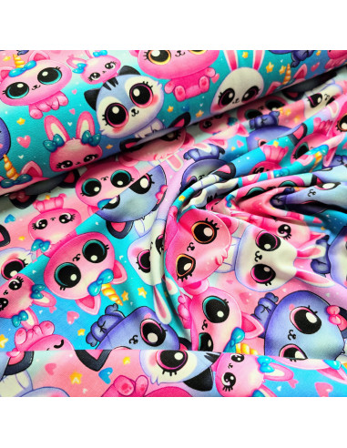 Tissu, Jersey de Coton Imprimé Animaux Mignons, Cute Animals, Laize 140 cm, Coton Stretch Oeko-Tex