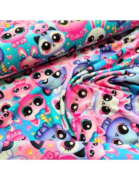 Tissu, Jersey de Coton Imprimé Animaux Mignons, Cute Animals, Laize 140 cm, Coton Stretch Oeko-Tex