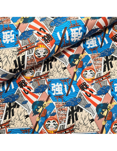 Tissu, Jersey de Coton, Impression Digitale Manga, Laize 140 cm, Coton Stretch Oeko-Tex