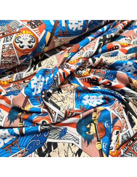 Tissu, Jersey de Coton, Impression Digitale Manga, Laize 140 cm, Coton Stretch Oeko-Tex