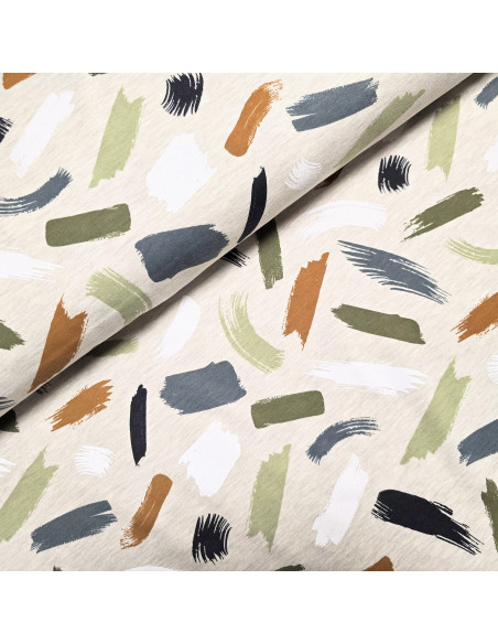 Tissu, French Terry Motif Coups de Pinceau, Multicolore, Laize 148 cm, Coton Polyester Spandex Oeko-Tex