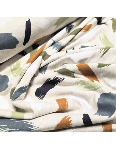 Tissu, French Terry Motif Coups de Pinceau, Multicolore, Laize 148 cm, Coton Polyester Spandex Oeko-Tex