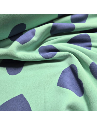 Tissu, Sweat Imprimé Cœurs, Vert Clair, Laize 155 cm, 70% Coton 30% Polyester
