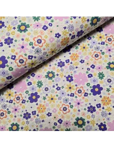 Tissu, French Terry Fleurs, Multicolores Lurex, Laize 145 cm, Coton Spandex Oeko-Tex