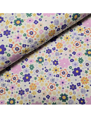 Tissu, French Terry Fleurs, Multicolores Lurex, Laize 145 cm, Coton Spandex Oeko-Tex