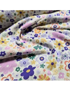 Tissu, French Terry Fleurs, Multicolores Lurex, Laize 145 cm, Coton Spandex Oeko-Tex 2