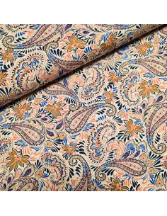 Tissu, Jersey, Motifs Cachemire, Écru et Cachemire, Laize 150 cm, Viscose Stretch Oeko-Tex