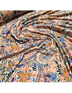 Tissu, Jersey, Motifs Cachemire, Écru et Cachemire, Laize 150 cm, Viscose Stretch Oeko-Tex 2