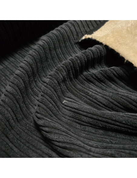 Tissu, Velours Larges Côtes Envers Fourrure, Noir Anthracite, Laize 150 cm, 92% Polyester 8% Polyamide 645g/ml