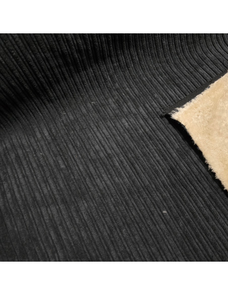 Tissu, Velours Larges Côtes Envers Fourrure, Noir Anthracite, Laize 150 cm, 92% Polyester 8% Polyamide 645g/ml