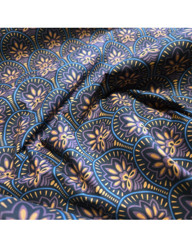 Tissu, Coton Enduit Abstrait, Multicolore Bleus Violets, Laize 150 cm, 80% Coton 20% Acrylique