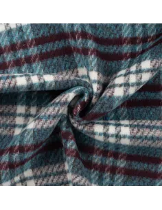 Tissu, Lainage Carreaux, Pétrole Bordeaux, Laize 150 cm, 50% Laine 440g/m² 2