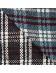 Tissu, Lainage Carreaux, Pétrole Bordeaux, Laize 150 cm, 50% Laine 440g/m²