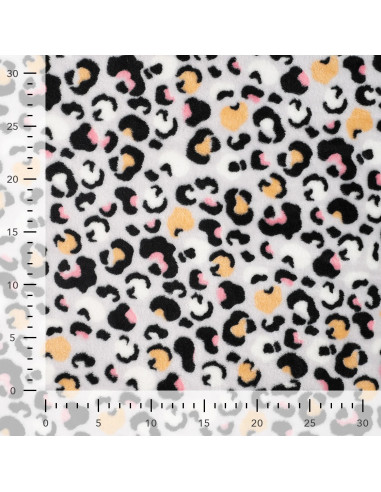 Polaire doudou imprimée, envers uni, panthère grise clair