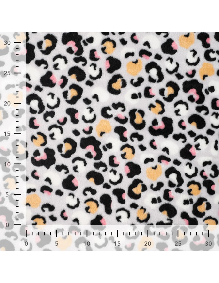 Polaire doudou imprimée, envers uni, panthère grise clair