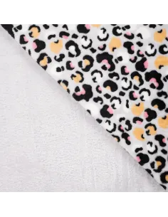 Tissu, Polaire Doudou Imprimée Panthère, Grise Clair, Laize 145 cm, 100% Polyester 2