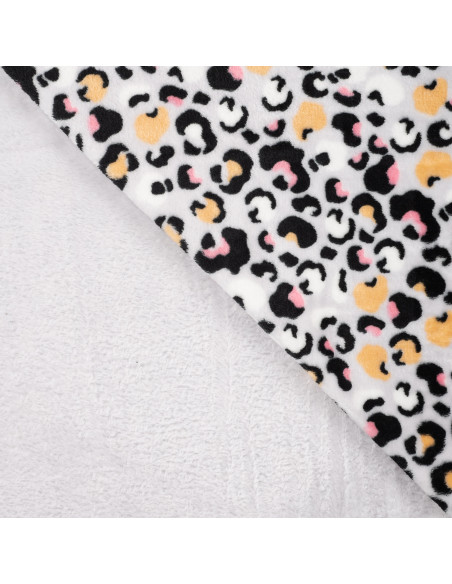 Tissu, Polaire Doudou Imprimée Panthère, Grise Clair, Laize 145 cm, 100% Polyester