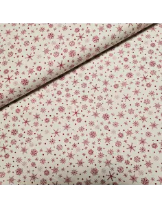 Tissu, Coton Flocons de Noël, Rouge et Écru, Laize 145 cm, 100% Coton Oeko-Tex
