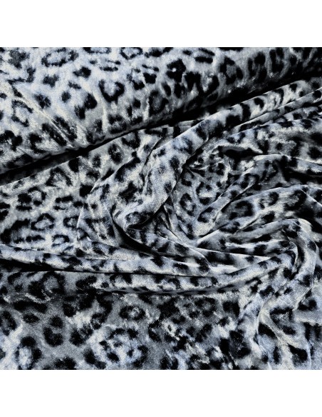 Tissu, Velours Imprimé Panthère, Noir, Laize 145 cm, 95% Polyester 5% Élasthanne 200g/m²