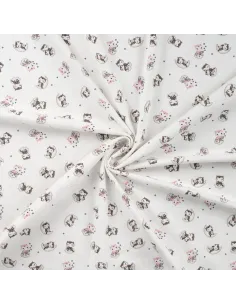 Tissu, Jersey de Coton Imprimé Chouettes, Ciel Nocturne, Laize 150 cm, Coton Stretch Oeko-Tex 2