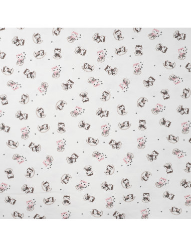 Tissu, Jersey de Coton Imprimé Chouettes, Ciel Nocturne, Laize 150 cm, Coton Stretch Oeko-Tex