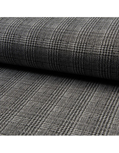 Tissu, Jersey Prince de Galles, Noir Lurex Argenté, Laize 150 cm, Polyester Viscose Lurex Stretch Oeko-Tex