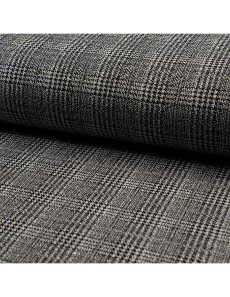 Tissu, Jersey Prince de Galles, Noir Lurex Argenté, Laize 150 cm, Polyester Viscose Lurex Stretch Oeko-Tex