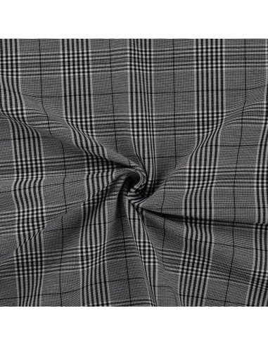 Tissu, Prince de Galles Stretch, Noir et Gris, Laize 145 cm, Viscose, Polyester, Polyamide et Spandex