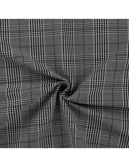 Tissu, Prince de Galles Stretch, Noir et Gris, Laize 145 cm, Viscose, Polyester, Polyamide et Spandex