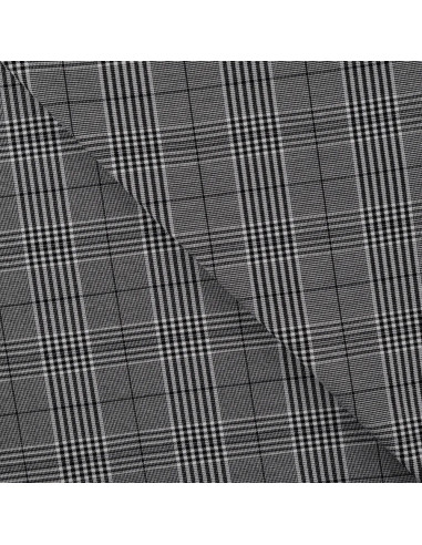 Tissu, Prince de Galles Stretch, Noir et Gris, Laize 145 cm, Viscose, Polyester, Polyamide et Spandex