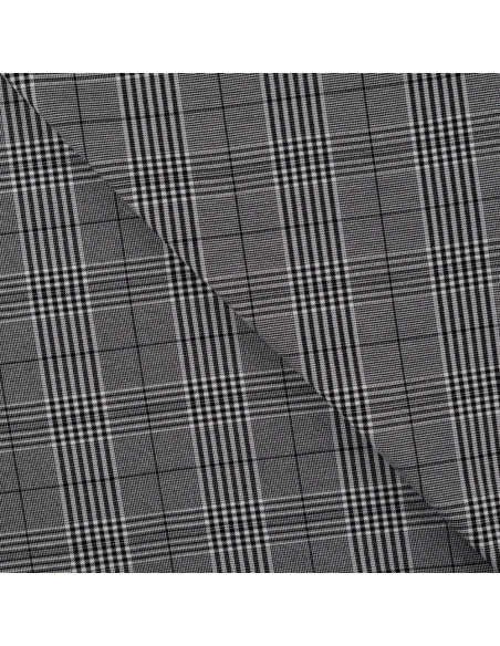 Tissu, Prince de Galles Stretch, Noir et Gris, Laize 145 cm, Viscose, Polyester, Polyamide et Spandex