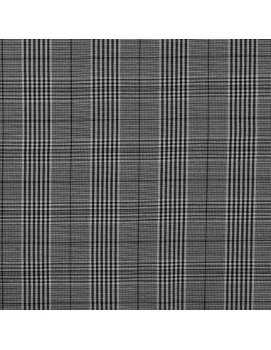 Tissu, Prince de Galles Stretch, Noir et Gris, Laize 145 cm, Viscose, Polyester, Polyamide et Spandex