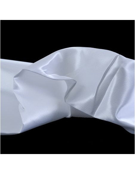 Tissu, Doublure Satin Unie, Blanc Pur, Laize 150 cm, 100% Polyester