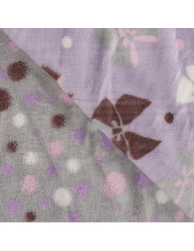 Tissu, Polaire Doudou Réversible, Papillons Rose & Pois, Laize 150 cm, 100% Polyester