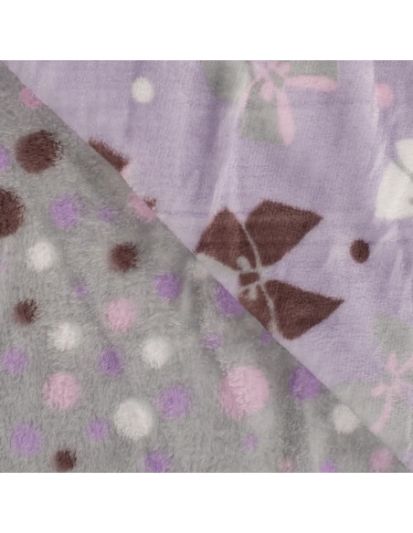 Tissu, Polaire Doudou Réversible, Papillons Rose & Pois, Laize 150 cm, 100% Polyester