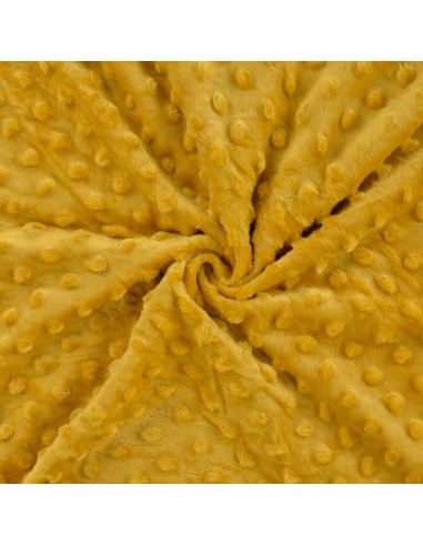Tissu, Polaire Minky Pois Reliefs, Jaune Moutarde, Laize 150 cm, 100% Polyester 255g/m²