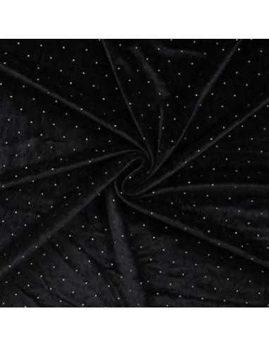 Tissu, Velours, Points Argentés, Noir, Laize 155 cm, 95% Polyester 5% Élasthanne 225g/m²