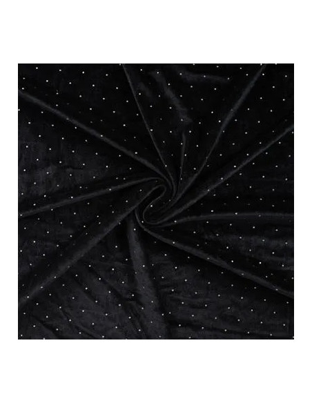 Tissu, Velours, Points Argentés, Noir, Laize 155 cm, 95% Polyester 5% Élasthanne 225g/m²