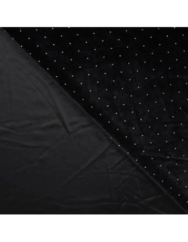 Tissu, Velours, Points Argentés, Noir, Laize 155 cm, 95% Polyester 5% Élasthanne 225g/m²