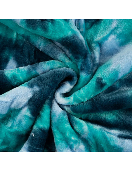 Tissu, Polaire Doudou Imprimée Tie & Dye, Bleu Vert, Laize 150 cm, 100% Polyester