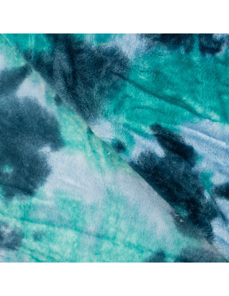 Tissu, Polaire Doudou Imprimée Tie & Dye, Bleu Vert, Laize 150 cm, 100% Polyester