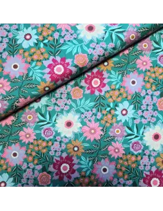 Tissu, Popeline de Coton Fleurie, Floral Multicolore, Laize 150 cm, 100% Coton 160g/m²