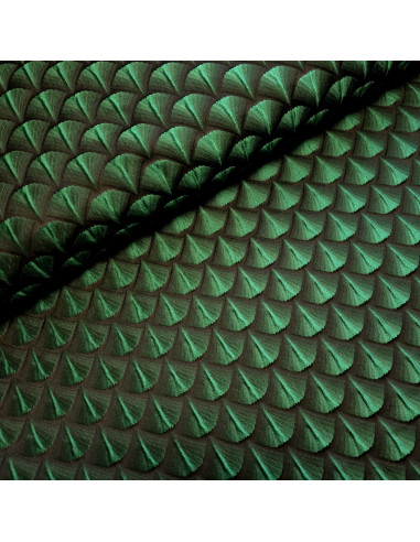 Tissu, Jacquard Éventails, Vert, Laize 150 cm, 100% Polyester 215g/m²