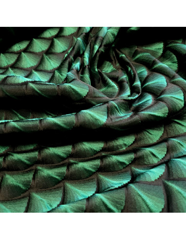 Tissu jacquard, éventails, vert