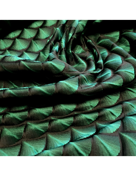 Tissu, Jacquard Éventails, Vert, Laize 150 cm, 100% Polyester 215g/m²