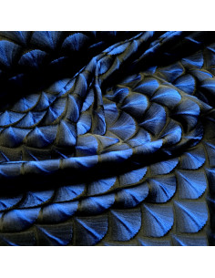 Tissu, Jacquard Éventails, Bleu et Multicolore sur Fond Noir, Laize 150 cm, 80% Polyester 20% Lurex 320g/ml 2