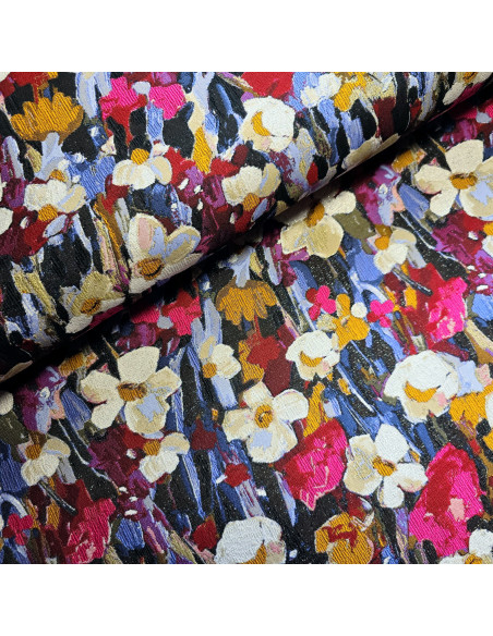 Tissu, Jacquard Fleurs et Lurex, Multicolore, Laize 150 cm, 100% Polyester 376.5g/ml